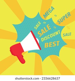 Horn sound on the background of the explosion of stones discount discount on a colored background weekend vector illustration