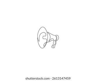 Horn speaker outline drawing illustration. Continuous line draw of public megaphone vector.