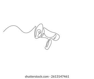 Horn speaker outline drawing illustration. Continuous line draw of public megaphone vector.