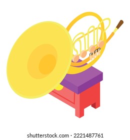 Horn trumpet icon isometric vector. Wind musical instrument on bedside table. Music and art concept