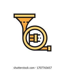 Horn, trumpet, tuba flat color line icon.