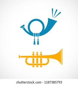 Horn and trumpet vector icon isolated on white background