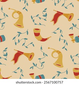 Horn Trumpet Vine Vector Seamless Pattern illustration for Print, Wallpaper, Decoration.