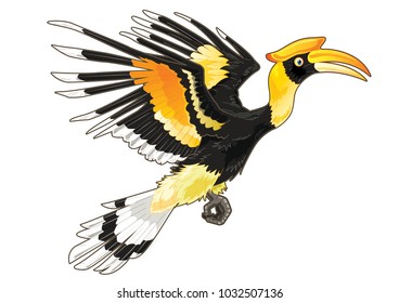 Hornbill bird cartoon in flying position