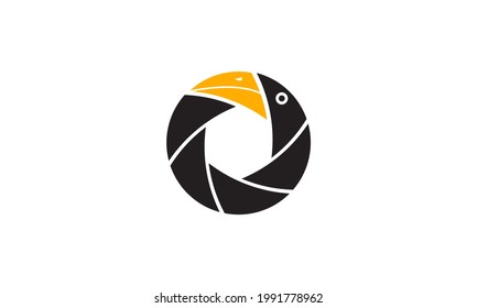 pájaro de bucerótido con símbolo del logo de la cámara obturadora símbolo del vector ilustración del icono diseño gráfico