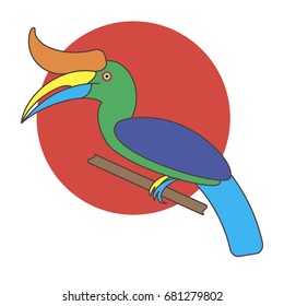 Hornbill bird. Vector cartoon tropical bird made in flat style. Isolated on white background.