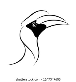 hornbill line drawing on white background, design for decorative icon and logo,  Vector illustration