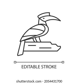 Hornbill linear icon. Singapore national bird. Exotic animal. Omnivorous creature living wild. Thin line customizable illustration. Contour symbol. Vector isolated outline drawing. Editable stroke