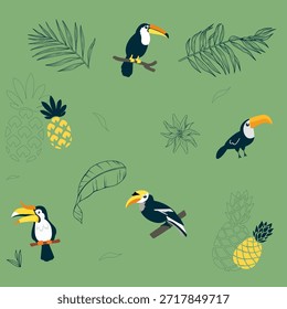 Hornbill e abacaxi Padrão sem costura 