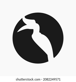 Hornbill silhoutte icon for logo design template