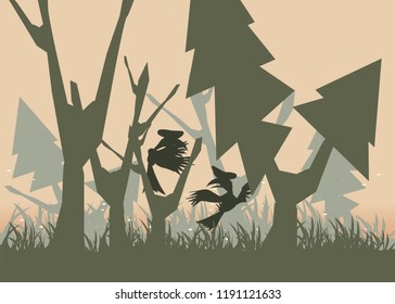 hornbills in forest vector illustration 