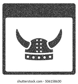Horned Ancient Helmet Calendar Page grainy textured icon for overlay watermark stamps. Flat symbol with dust texture. Dotted vector gray ink rubber seal stamp with grunge design on a white background.