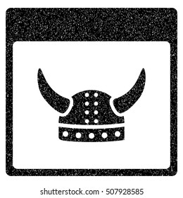 Horned Ancient Helmet Calendar Page grainy textured icon for overlay watermark stamps. Flat symbol with unclean texture.