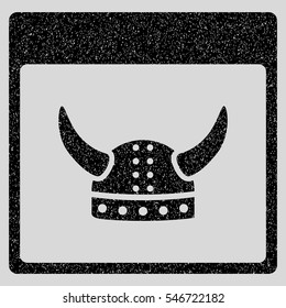 Horned Ancient Helmet Calendar Page grainy textured icon for overlay watermark stamps. Flat symbol with dust texture.
