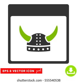 Horned Ancient Helmet Calendar Page icon. Vector EPS illustration style is flat iconic bicolor symbol, eco green and gray colors.