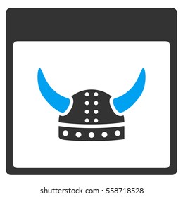 Horned Ancient Helmet Calendar Page vector toolbar icon. Style is bicolor flat icon symbol, blue and gray colors, white background.