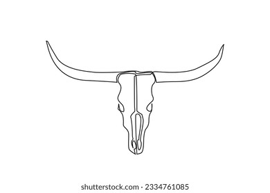 horned animal buffalo dead skull head line art