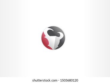 Horned animal logo design. Head bull vector logo on circle.