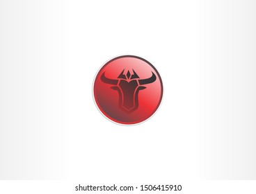 Horned animal symbol on red circle. Simple vector logo design.