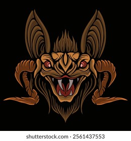 horned bat head illustration design