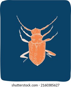 horned beetle. view of the overthrow. manual engraving. illustration.