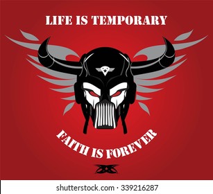 Horned Black Mask and Wing. Alien. Rider head. Superhero. Villain. Artwork. Warrior Mascot. Warrior helmet. Suitable for team identity, insignia, emblem, mascot, apparel, biker community, etc 