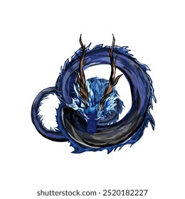 a horned blue dragon snake without background