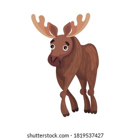 Horned Brown Elk as Herbivore Forest Animal Vector Illustration
