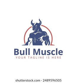 Horned Bull Animal Nature Strong Muscle Circle Line Logo Template