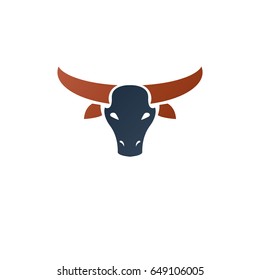 Horned bull head ancient emblem animal element. Heraldic vector design element. Retro style label, heraldry logo.