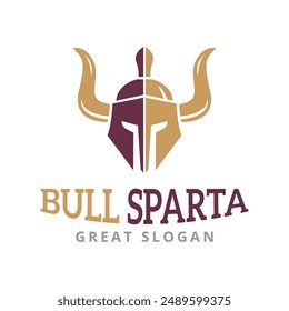 Horned Bull Head Animal Sparta Strong Knight Warrior Logo Template