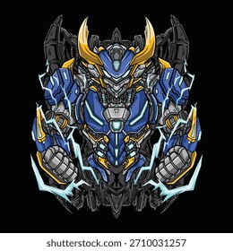horned bull robot vector design
