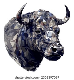 Horned bull symbol on geometric design over white