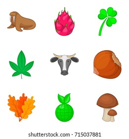 Horned cattle icons set. Cartoon set of 9 horned cattle vector icons for web isolated on white background