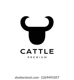 horned cattle livestock animal flat simple black logo design vector icon illustration