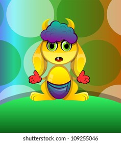 Horned Creature, Yellow, Baby Alien, vector illustration