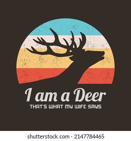 Horned deer. Animal head silhouette. Retro vintage t-shirt design