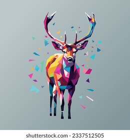 horned deer drawn using WPAP art style, pop art, vector illustration.