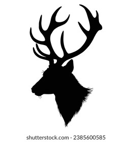 Horned Deer face Silhouette on white background.
