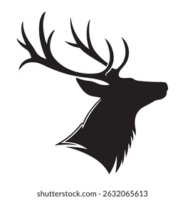Horned Deer Head Silhouette, Reindeer Solid Flat Vector Icon Isolated on White Background.
