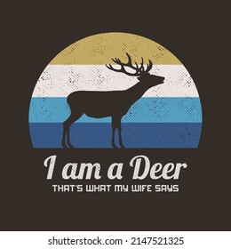 Horned deer. Lonely animal silhouette. Retro vintage t-shirt design