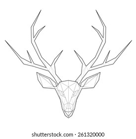 Horned deer. Low polygon linear vector illustration