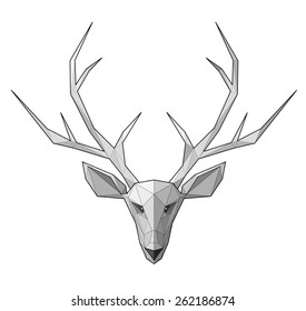 Horned deer. Low polygon linear vector illustration