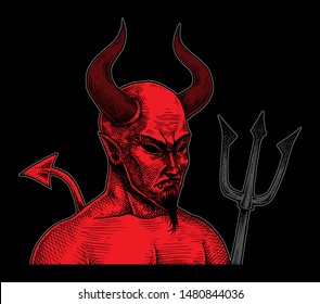 Horned Devil, Hand Drawn Illustration, Halloween Sketch, Isolated Vector
