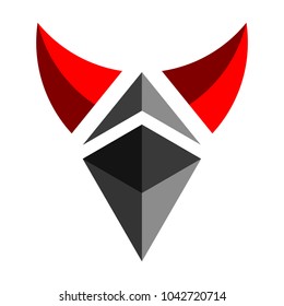 The horned devil logo. Crypto currency is ethereum. business and  financial concept  Vector  illustration.