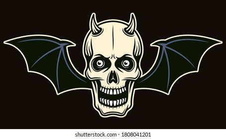 Horned Devil Skull Bat Wings Vector Stock Vector (Royalty Free ...