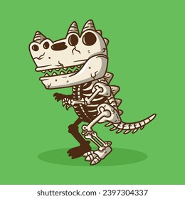 Horned dinosaur fossil Cartoon Vector Illustration. Dinosaur vector illustration