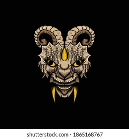 horned dragon head illustration, suitable for t shirt design.