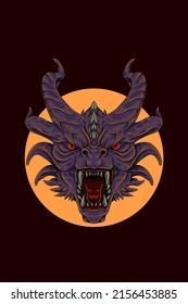 Horned dragon head vector illustration