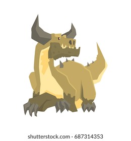 Horned dragon monster, mythical and fantastic animal vector Illustration